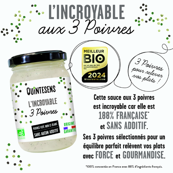 Quintesens -- L'incroyable sauce aux 3 poivres bio - 180 g