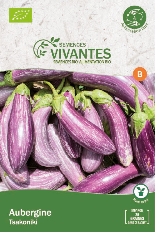 Semences Vivantes -- Aubergine Tsakoniki Bio - sachet de 25 graines